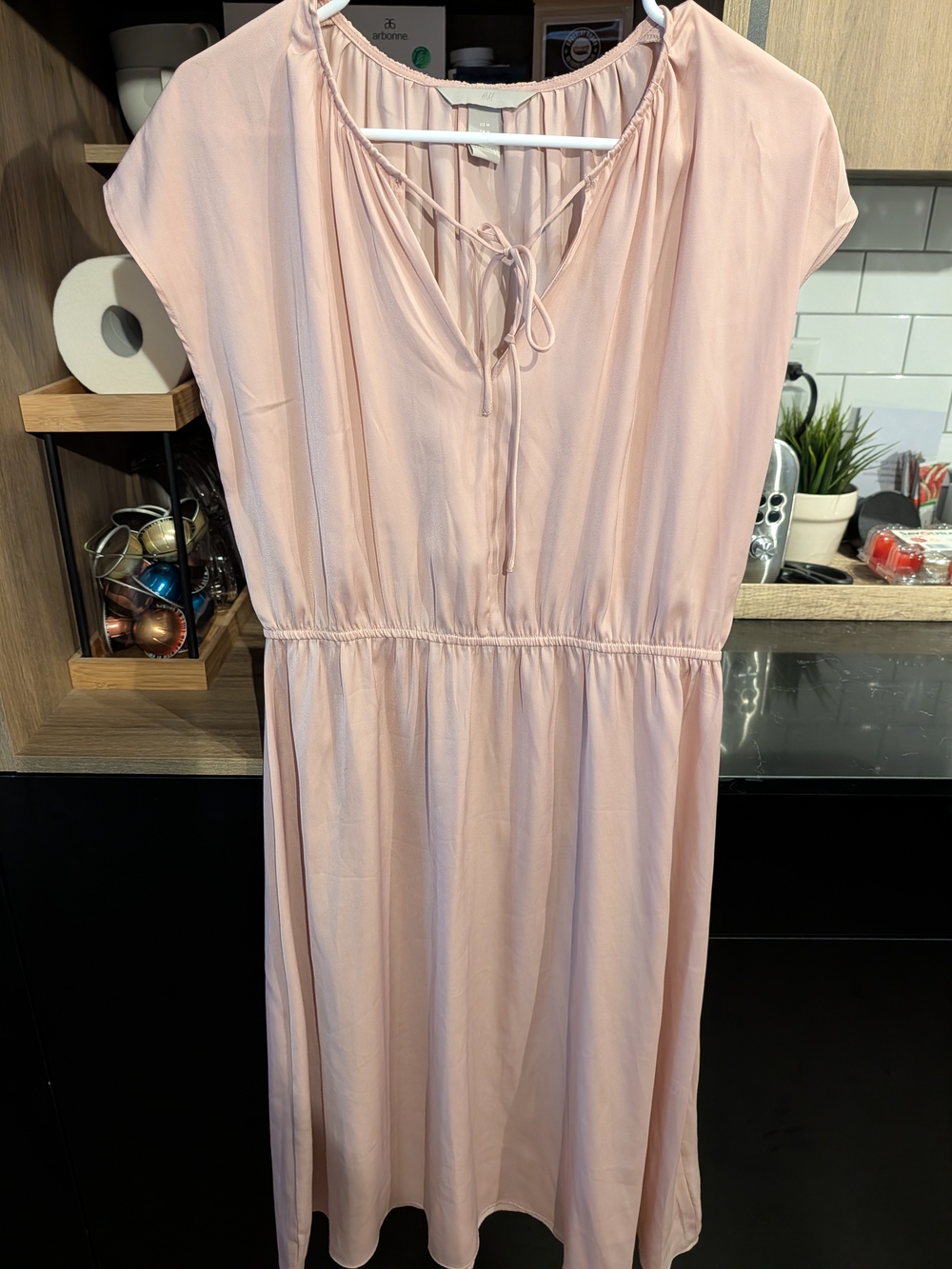 H&M Light Pink Tie-Neck Midi Dress